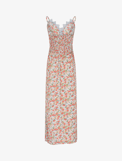 Robe longue fleurie et à fines broderies - Orange - 2