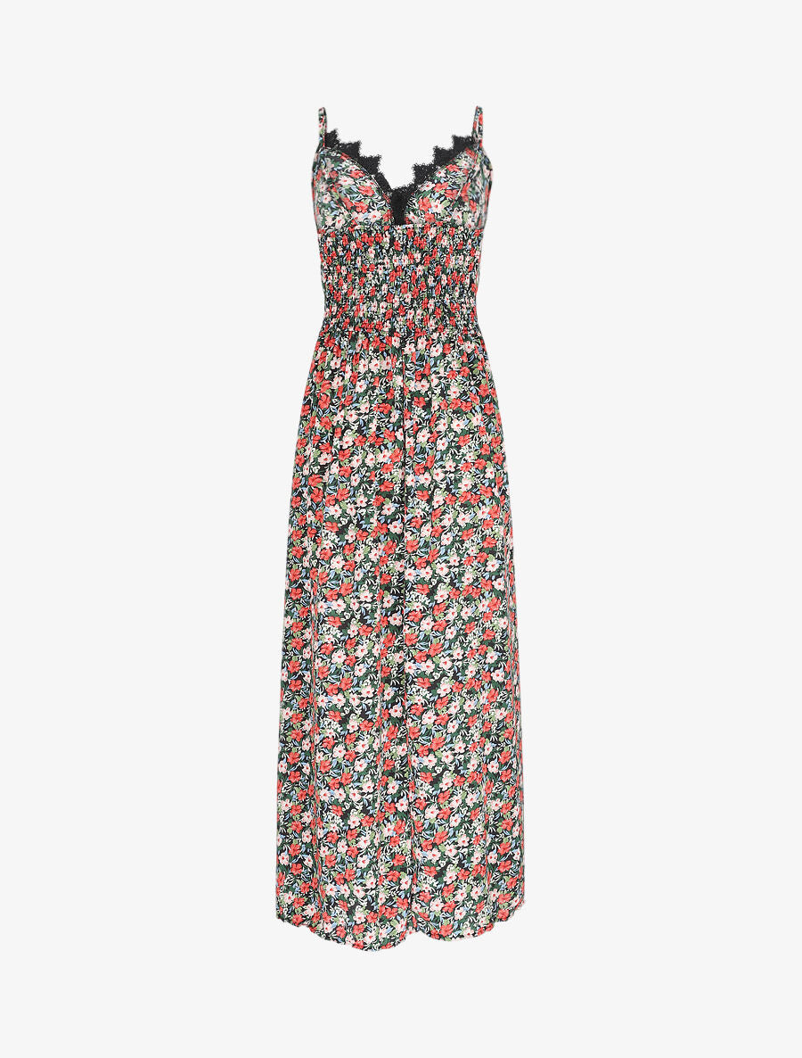 Robe longue fleurie et à fines broderies - Noir - 2