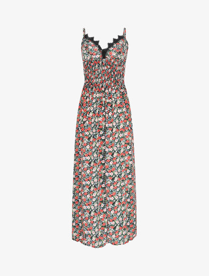 Robe longue fleurie et à fines broderies - Noir - 2
