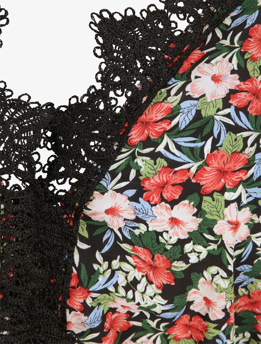 Robe longue fleurie et à fines broderies - Noir - 3
