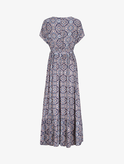 Robe longue imprimée baroque et détail brodé - Marine - 2