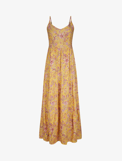Robe longue à imprimé fleuri - Moutarde - 4