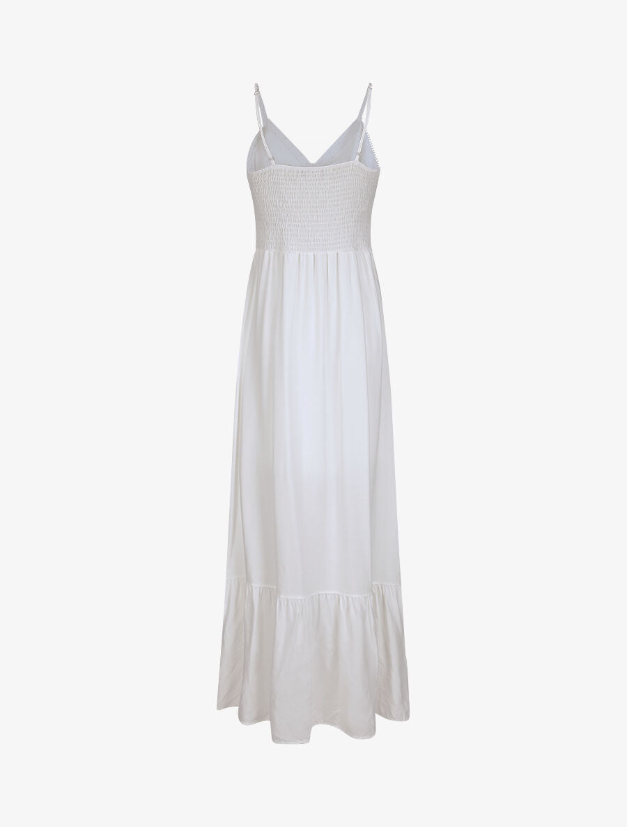 Robe longue à col V en dentelle - Blanc - 2
