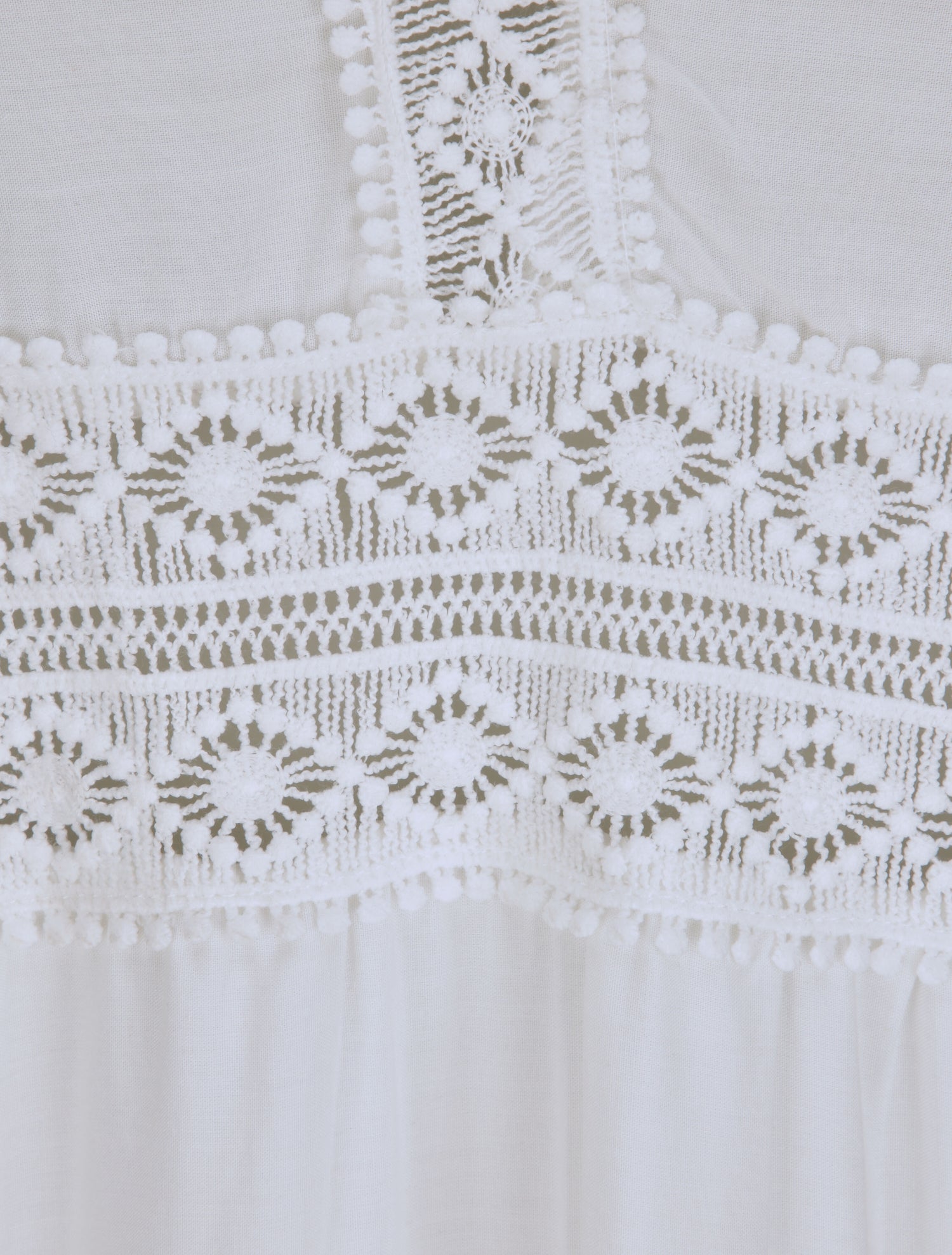 Robe longue à col V en dentelle - Blanc - 3