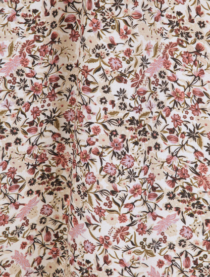Robe longue imprimé petites fleurs à col V en dentelle - Beige - 4