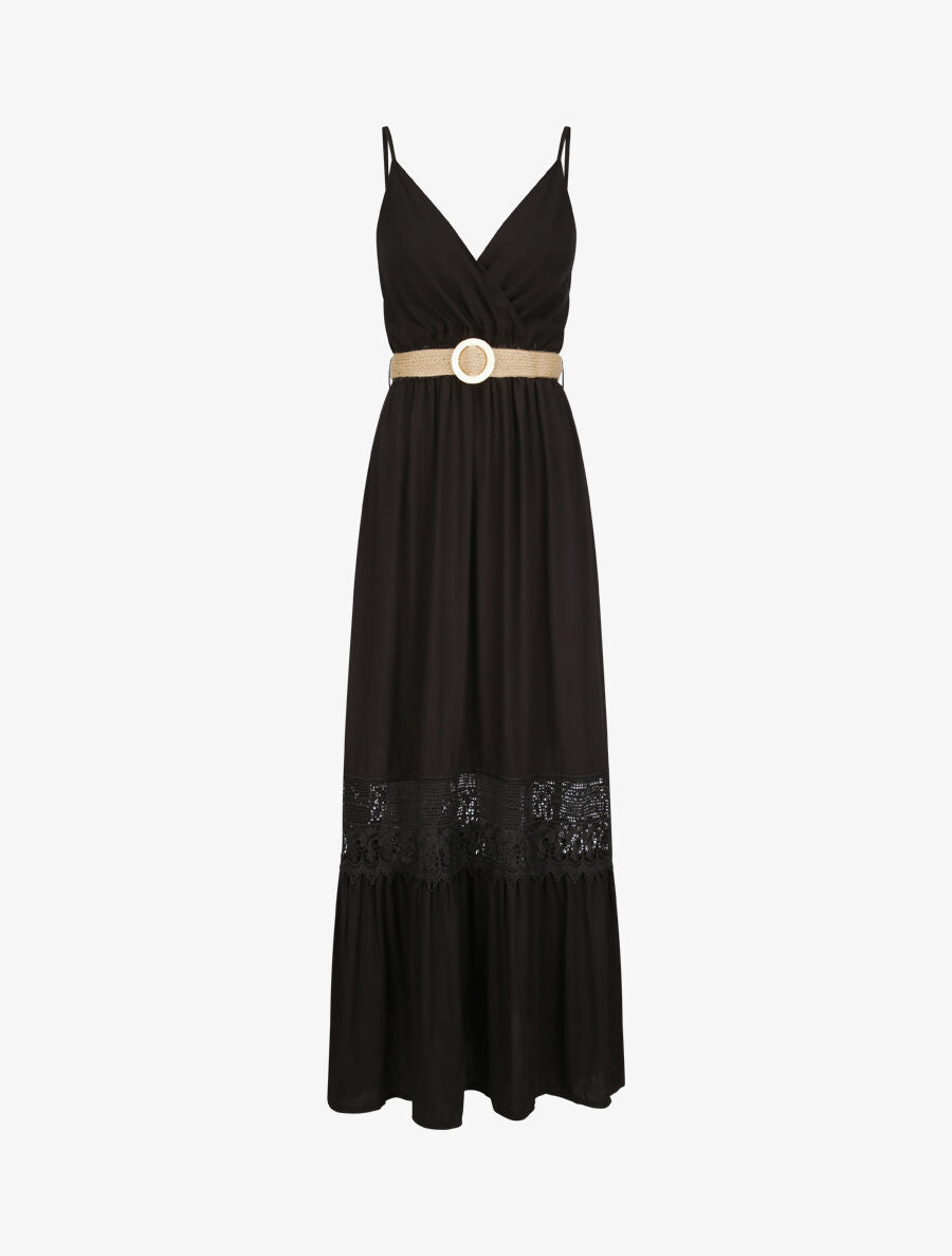 Robe longue cintrée coupe empire - Noir - 4