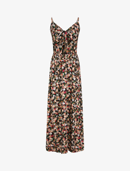 Robe longue imprimé multi-fleurs coupe empire - Noir - 2