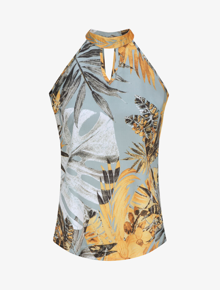 Top imprimé jungle à col américain - Bleu gris - 6