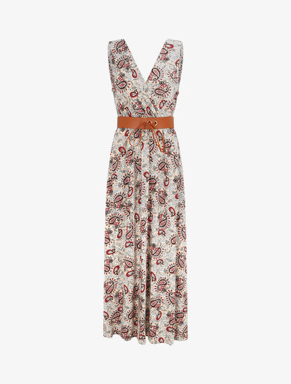 Robe longue empire sans manches imprimé cachemire - Beige - 1
