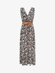 Robe longue empire sans manches imprimé cachemire - Noir - 1