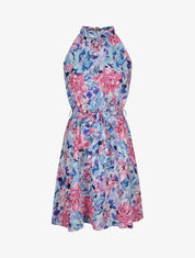 Robe cintrée imprimé grandes fleurs à col américain - Bleu - 4