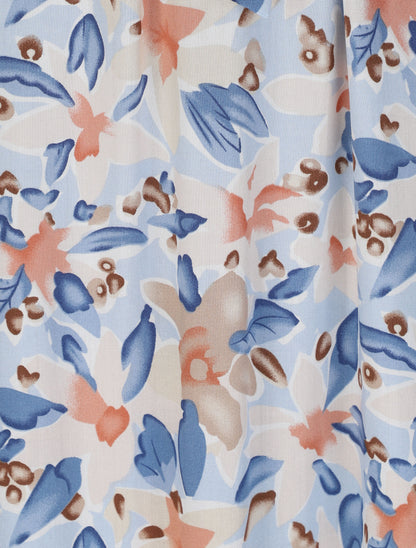 Robe longue empire à épaules volantées imprimé aquarelle florale - Bleu clair - 3
