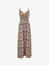 Robe longue empire imprimé fleurs tropicales à bretelles à perles - Marine - 5