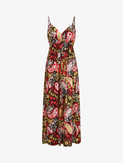 Robe longue imprimé foulard - Noir/rouge - 6