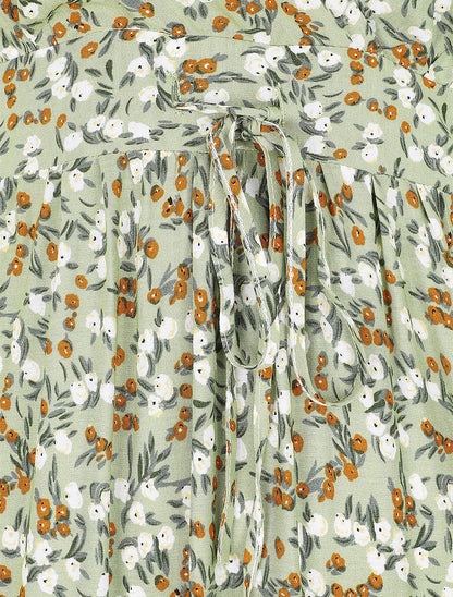 Robe longue cintrée imprimée petites fleurs printanières - Kaki - 3