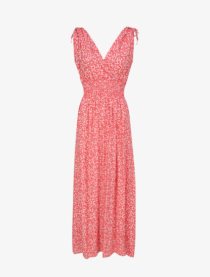 Robe longue cintrée imprimé petites fleurs - Rouge - 5