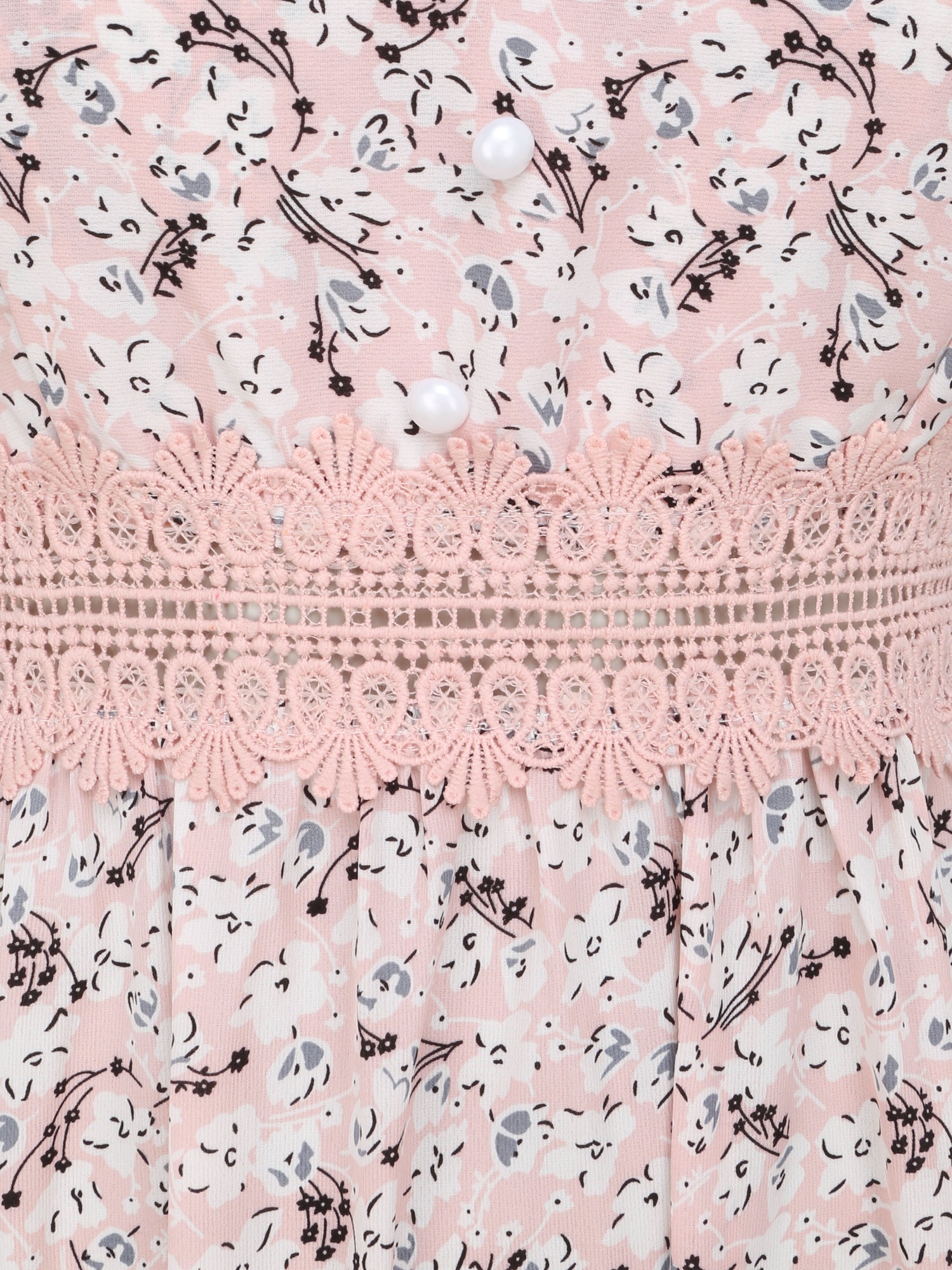 Robe longue imprimée petites fleurs à boutons décoratifs - Rose - 3