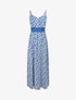 Robe longue imprimée petites fleurs à boutons décoratifs - Bleu - 1