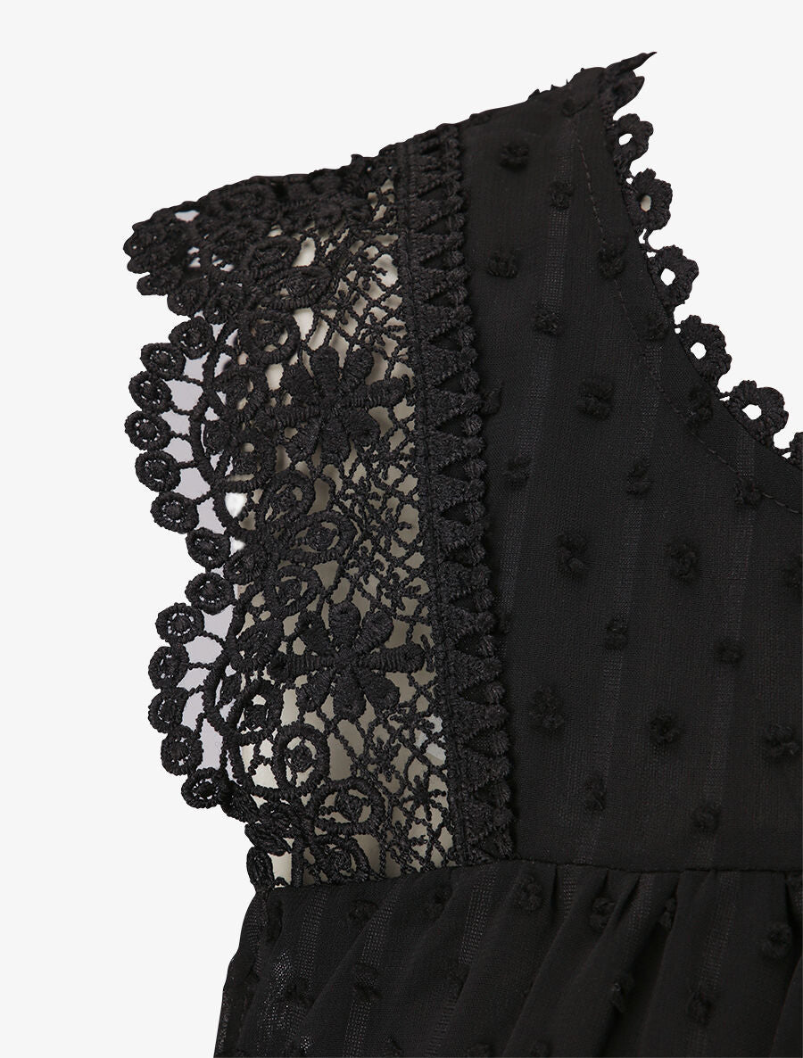 Top fluide à détail dentelle - Noir - 3