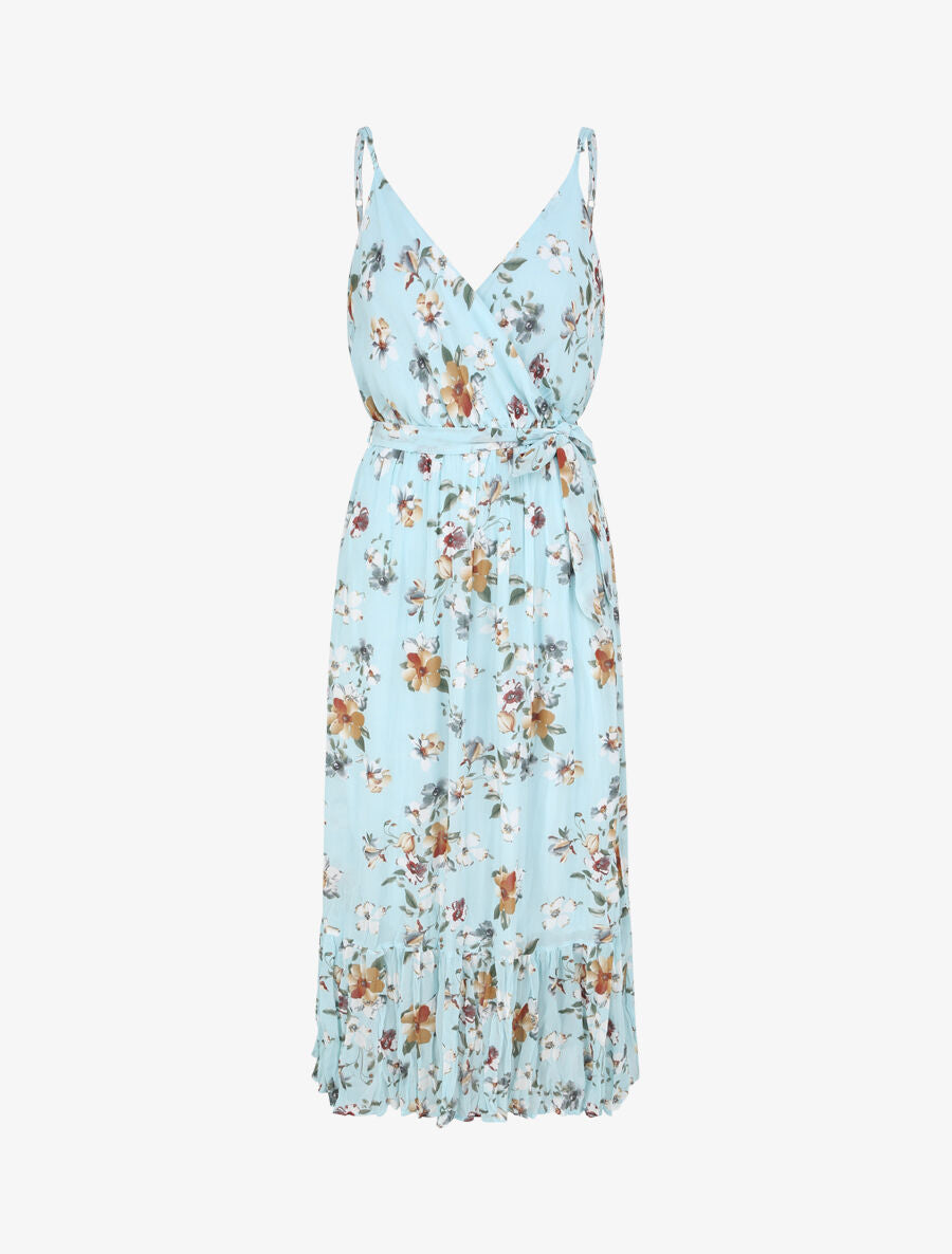 Robe longue cintrée imprimé fleurs - Turquoise - 1