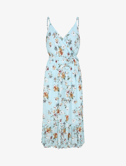 Robe longue cintrée imprimé fleurs - Turquoise - 1