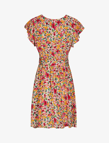 Robe cache-coeur à imprimé fleurs diverses - Jaune - 2