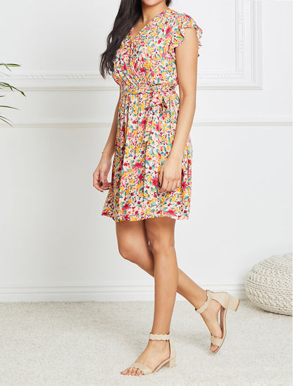 Robe cache-coeur à imprimé fleurs diverses - Jaune - 4