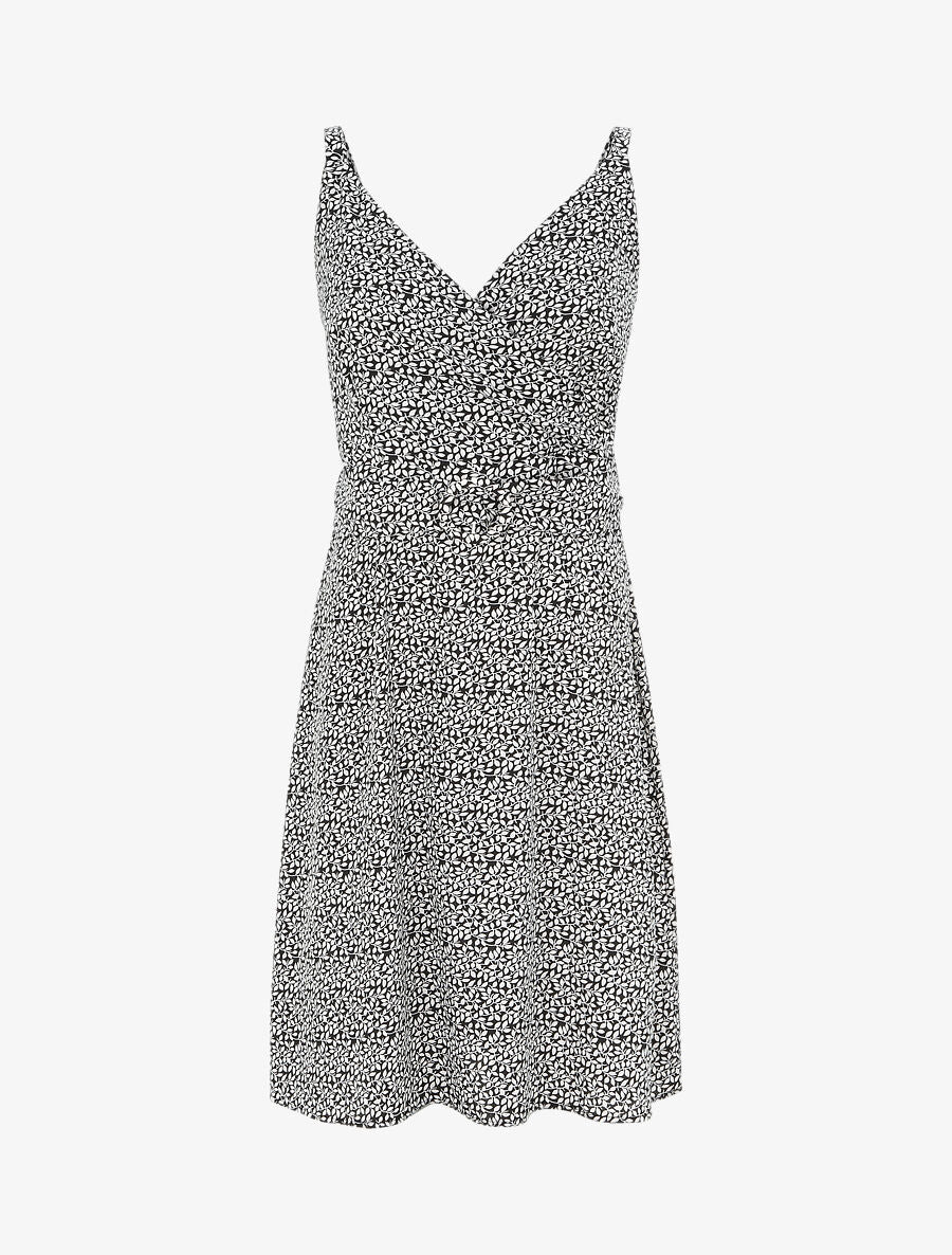 Robe courte empire à col cache-coeur imprimé feuillage - Noir - 5
