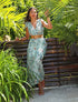 Robe longue empire à col cache-coeur imprimé bouquet fleuri - Bleu clair - 1