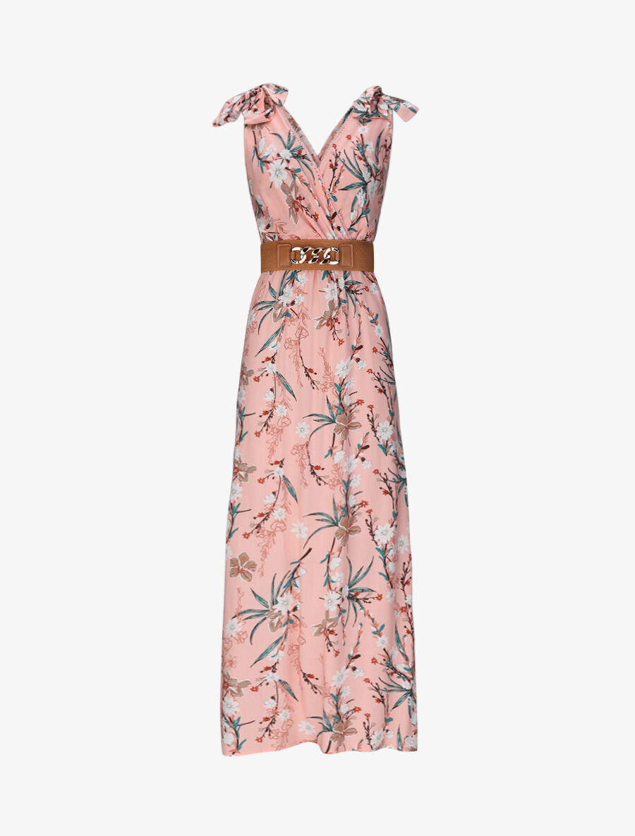 Robe longue empire à col cache-coeur imprimé bouquet fleuri - Rose - 5