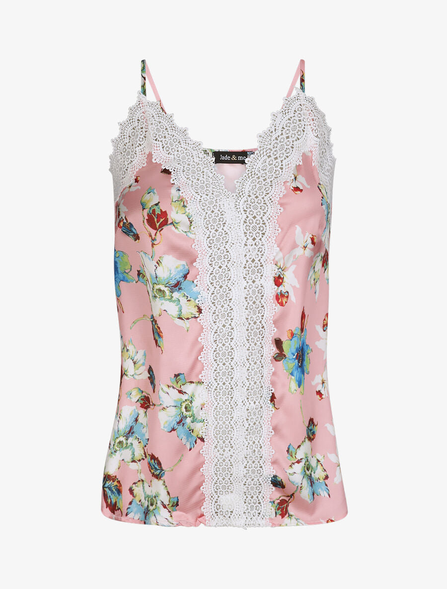 Caraco satiné à dentelle ajourée - Rose - 5