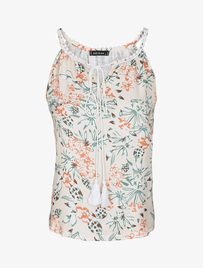 Caraco satiné à imprimé roses - Beige - 5