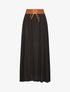 Jupe longue unie à taille haute contrastante - Noir - 1