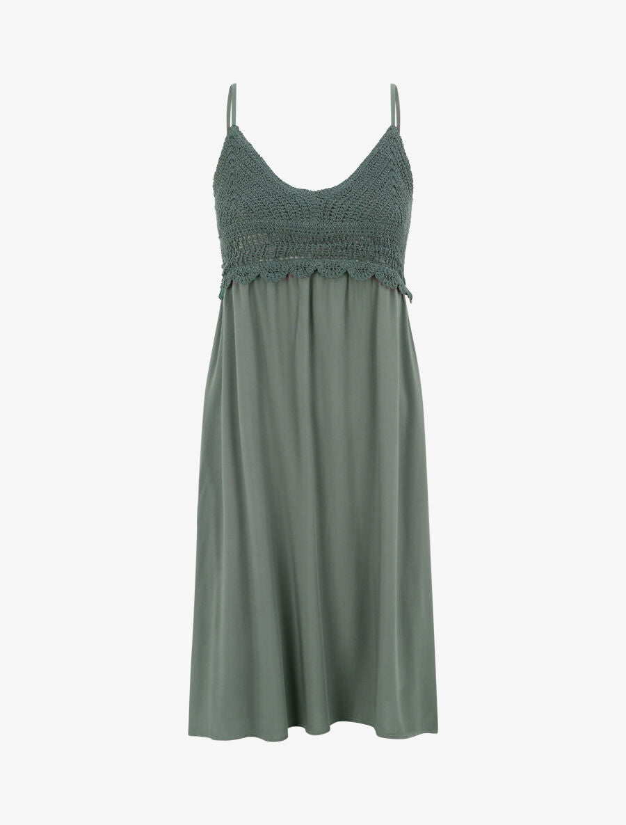 Robe à col V à détail crochet - Kaki - 1