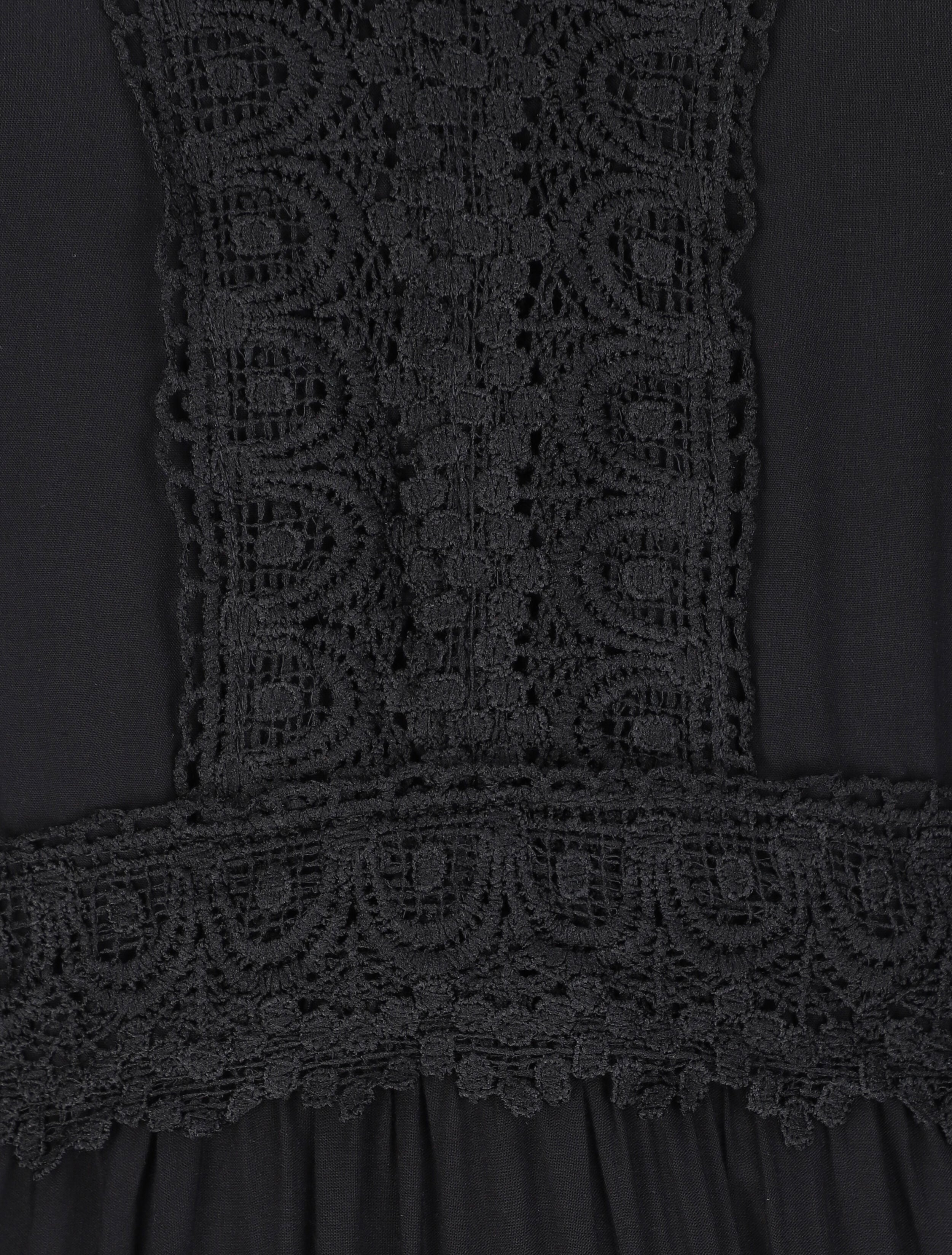 Robe longue évasée unie à col en crochet - Noir - 3