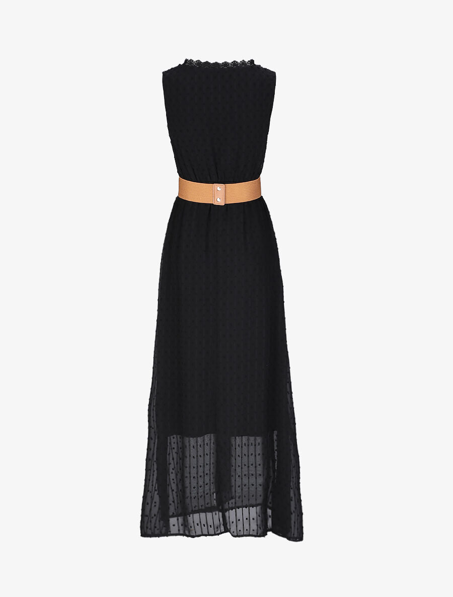 Robe longue empire unie en plumetis - Noir - 2