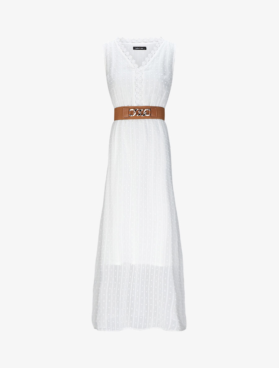 Robe longue empire unie en plumetis - Blanc - 5