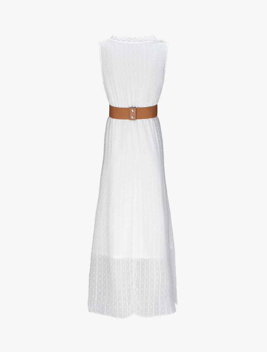 Robe longue empire unie en plumetis - Blanc - 2