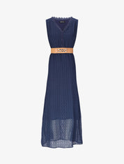 Robe longue empire unie en plumetis - Marine - 1