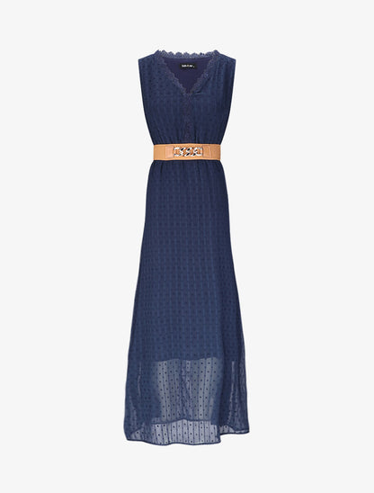 Robe longue empire unie en plumetis - Marine - 1