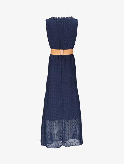 Robe longue empire unie en plumetis - Marine - 2