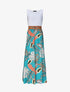 Robe longue patineuse bi-matière imprimé tropique - Blanc/bleu - 1