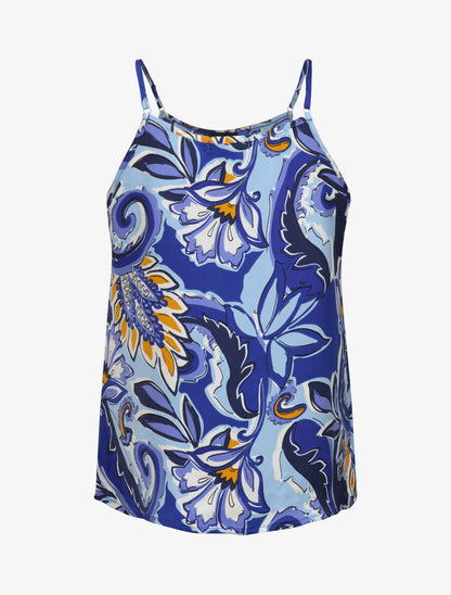 Débardeur carré à motifs tropicaux à col volanté - Bleu - 2