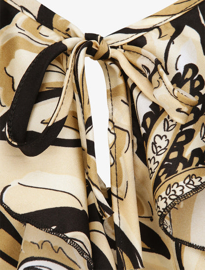 Débardeur carré à motifs tropicaux à col volanté - Noir - 3
