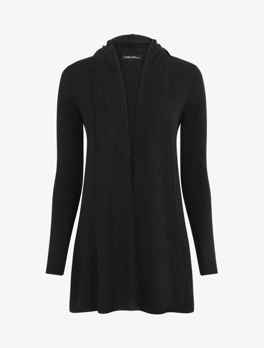 Gilet mi-long à col châle damier - Noir - 1