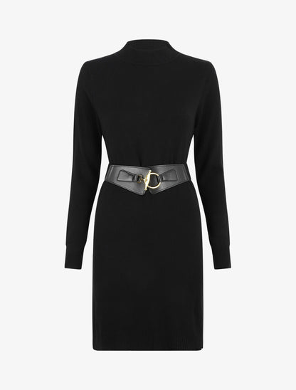 Robe pull courte à col montant - Noir - 1