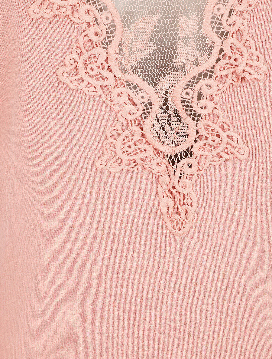 Pull fin à dos en dentelle - Rose - 4
