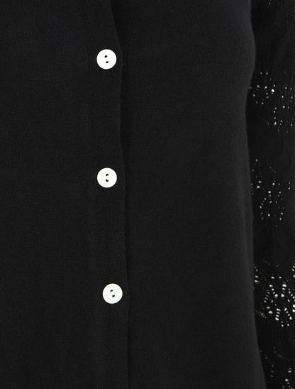 Gilet droit à manches en maille fantaisie - Noir - 3