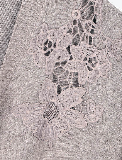 Pull cache-coeur à détail dentelle - Taupe - 3