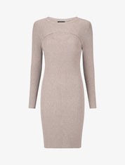 Robe mi-longue côtelée à décolleté ajouré - Taupe - 4